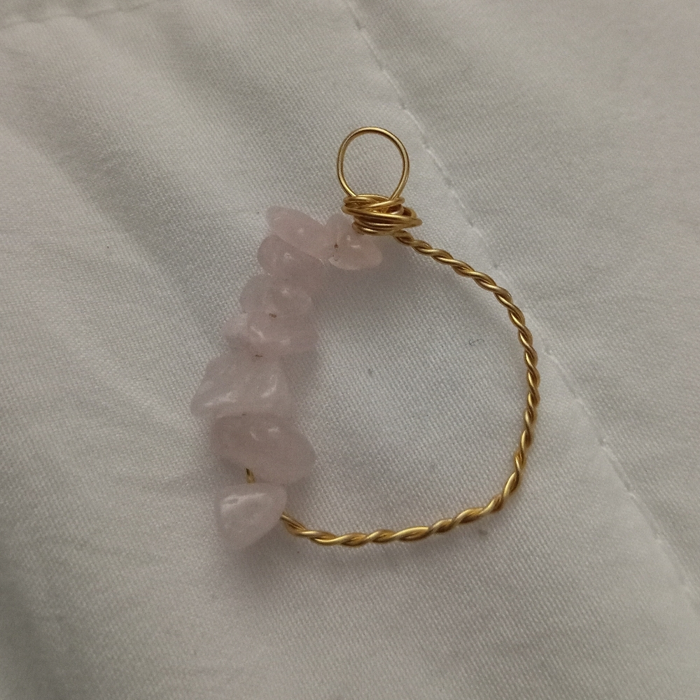 Hand crafted Rose quartz gemstone gold wire wrapped necklace choker pendant